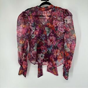 By Anthropology Organza Blouse Red Floral Women’s Size S